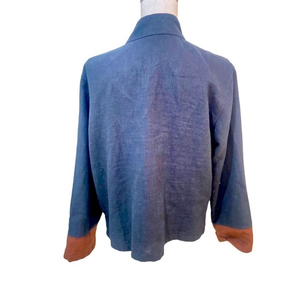 Peacock ways 100% linen navy open front coin detail jacket military style large - Picture 7 of 9